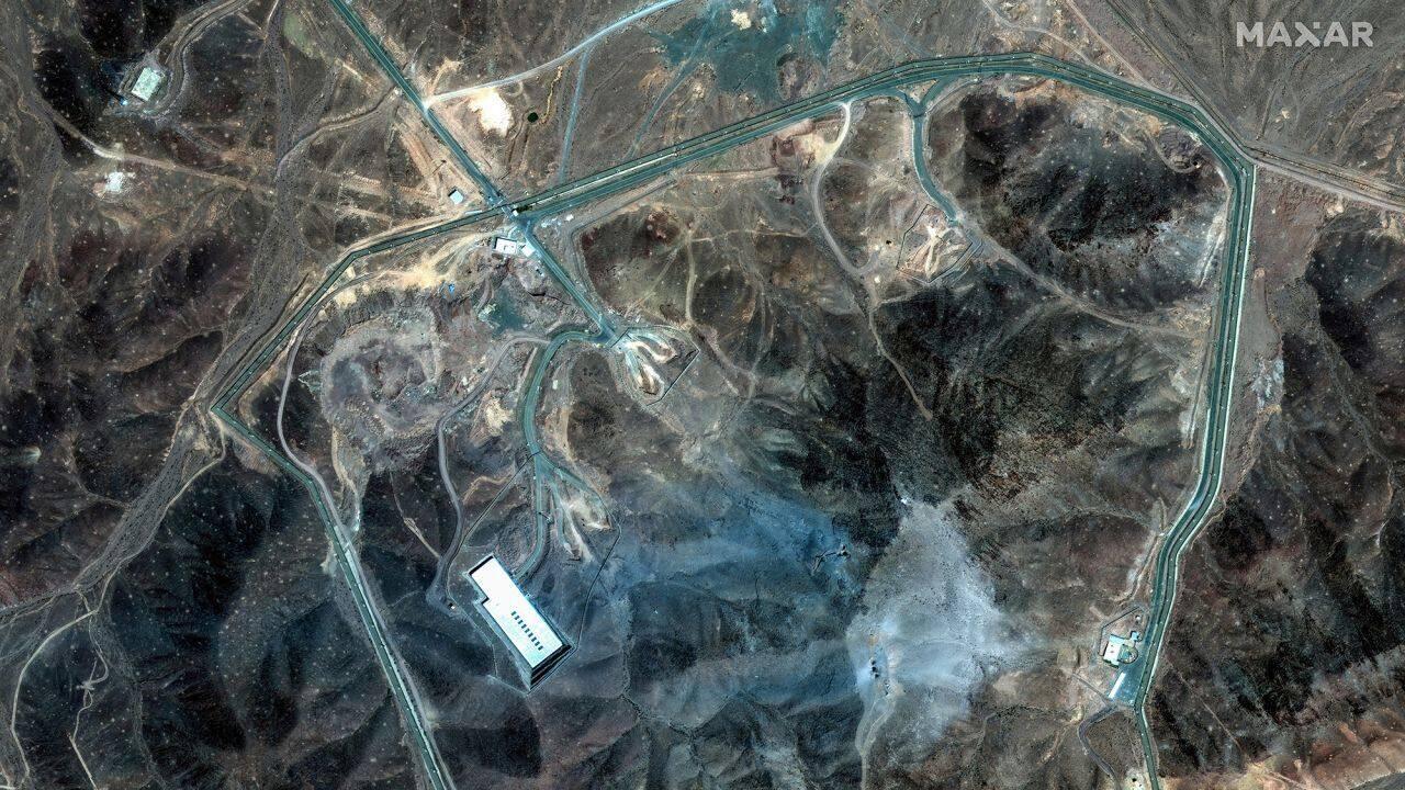 Maxar satellite view of the Fordow underground complex after US strikes on Iran's nuclear facility, 22 June 2025